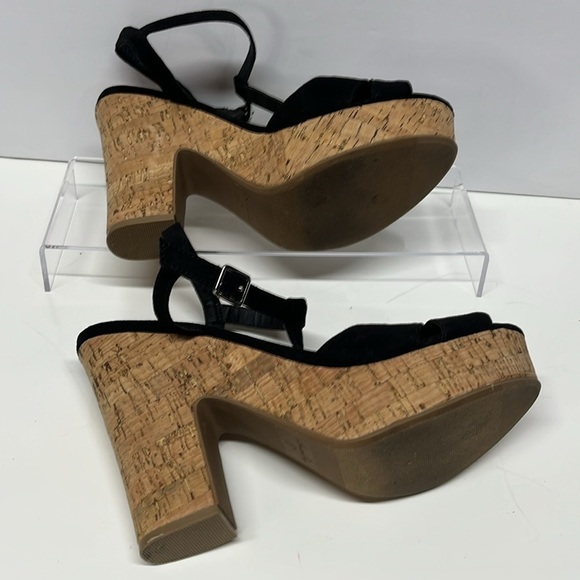 American Rag Cie Platform Sandal Size 9  Black Buckle Ankle Strap Cork 5” heel - Picture 9 of 10